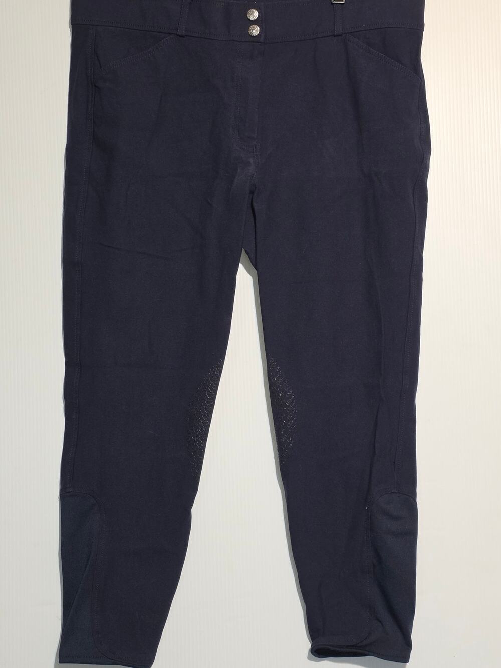 Dover Saddlery Riding Breeches 34 Navy Blue Silicone Knee Patch Equestrian